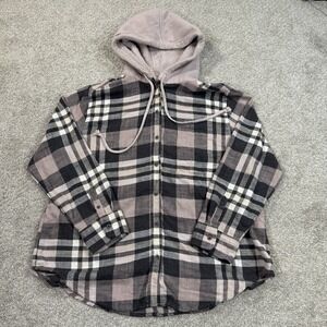 American Eagle Shacket L Plaid Hooded Sherpa Lined Button Jacket Casual Comfort